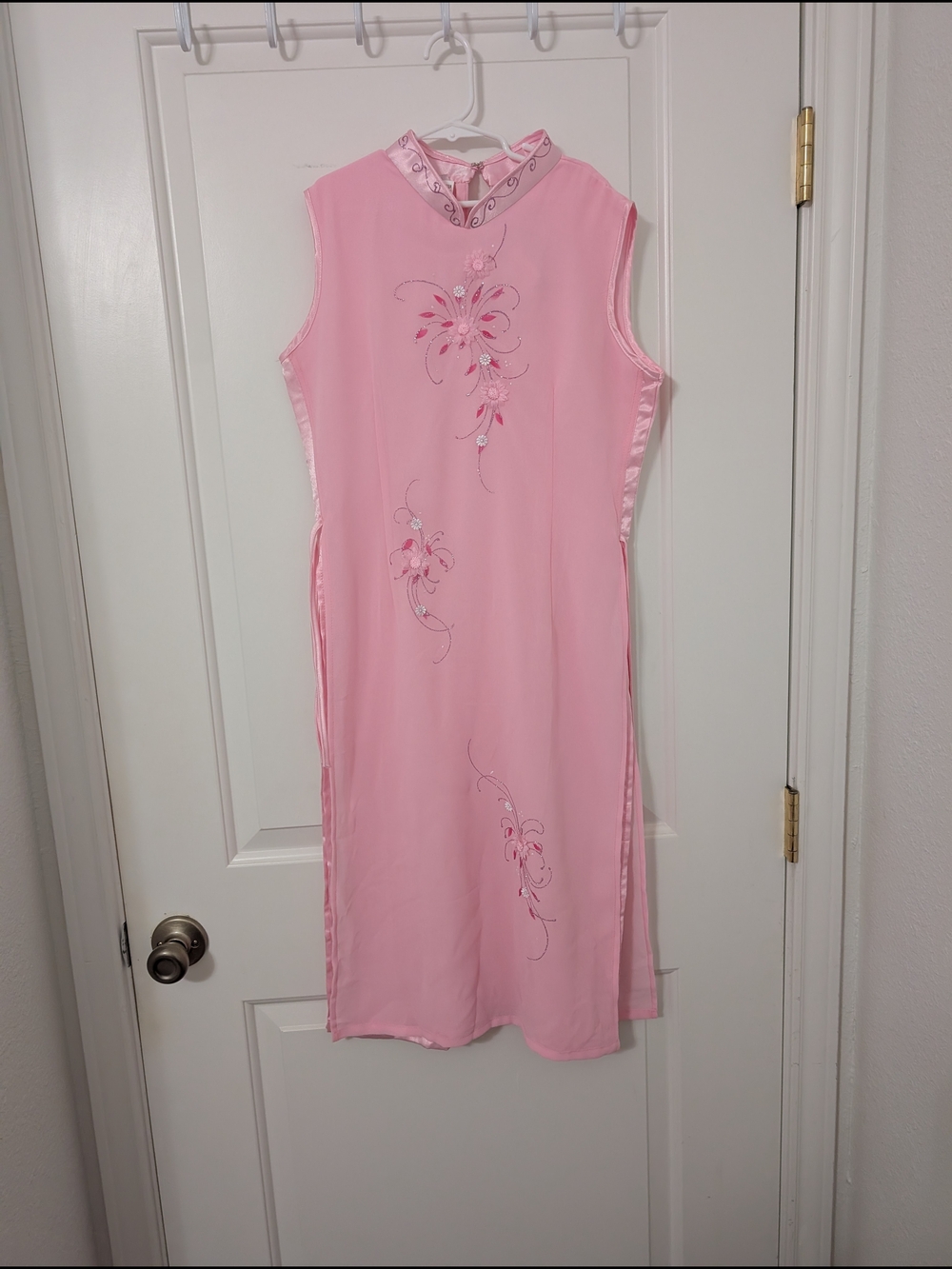 Vintage Y2K Pink Embroidered‎ Cheongsam-Style Dress Girls Size 16 Women XS